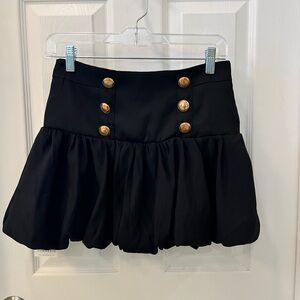 Black Puff Mini Skirt with Gold Button Detail